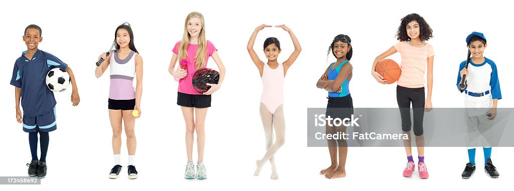 Diverse Elementary Kids Diverse children in different sporting outfits. Child Stock Photo