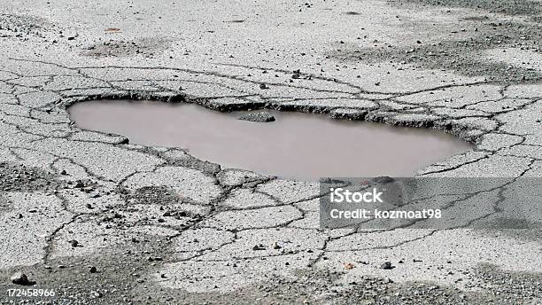 Pothole Zbliżenie - zdjęcia stockowe i więcej obrazów Asfalt - Asfalt, Bez ludzi, Bezpieczeństwo