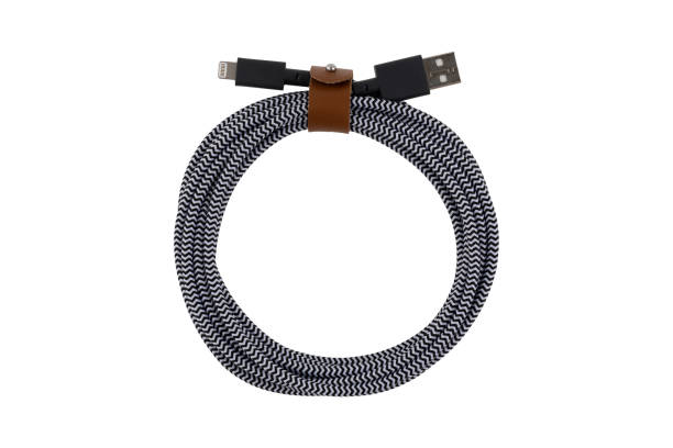 istock Cable for portable equipment with USB lightning connectors on a white background. 1724591461