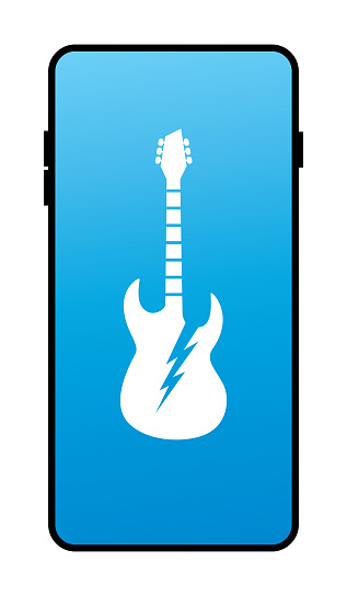 Vector illustration of a white electric guitar on a smart phone.