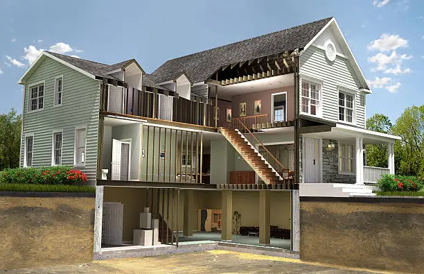 3D rendering of the residential house cross sectionSimilar Rendeings: