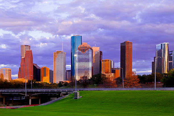 istock Houston, Texas:  Downtown skyline with a twilight hue. Skyscrapers. Dusk. 172459796