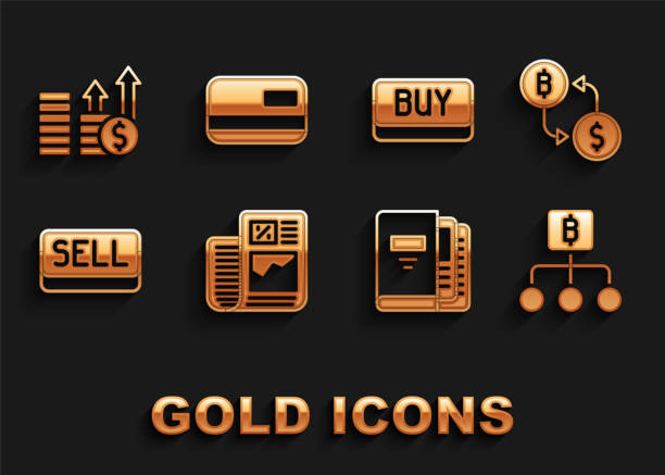 istock Set Business finance report, Cryptocurrency exchange, Blockchain technology Bitcoin, Office folders, Sell button, Buy, Financial growth and dollar and Credit card icon. Vector 1724604102