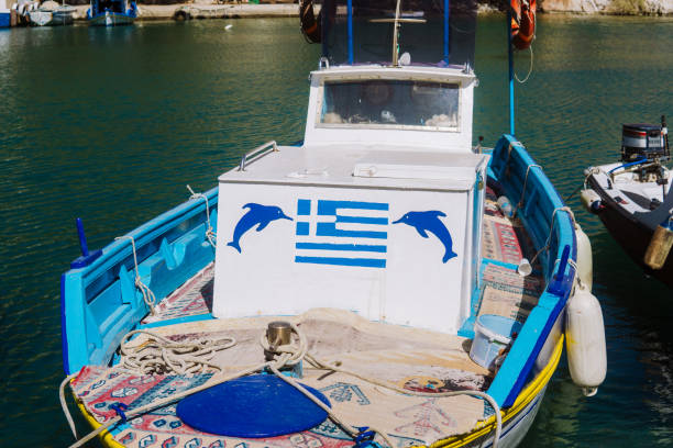 Boat in Vathi port on Kalymnos island 2023