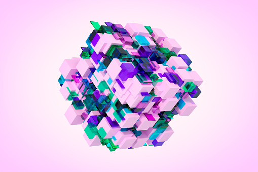 Abstract Connected Cube, Artificial Intelligence Technology Background. Digitally generated image.