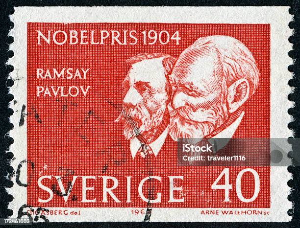 Nobel Prize From 1904 Stamp Stock Photo - Download Image Now - Award, Black Background, Color Image