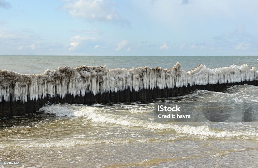 Pingentes de gelo no groynes na praia de Darss (Alemanha) - Foto de stock de Alemanha royalty-free