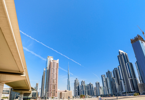View on the skyline of Dubai from the newly developing Business Bay Metro Station area. 
