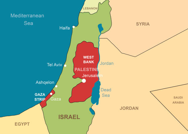 izrael i palestyna na bliskim wschodzie na mapie konturowej. gaza i zachodni brzeg - israel stock illustrations