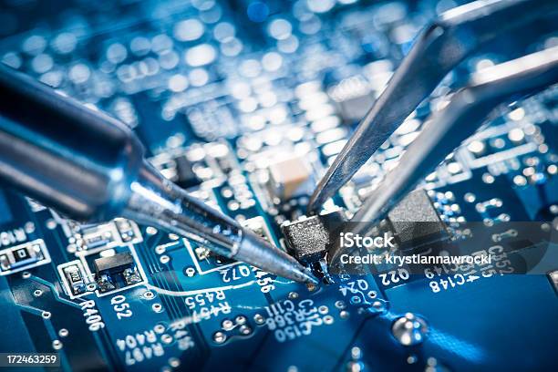 Soldering Transistor On Circuit Board Stock Photo - Download Image Now - Electronics Industry, Computer Chip, Semiconductor
