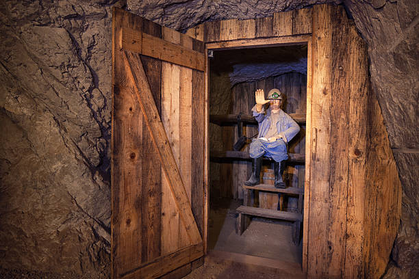 Exhibited miner figure deep underground in a lead mine. (Mine Mezica, Slovenia)