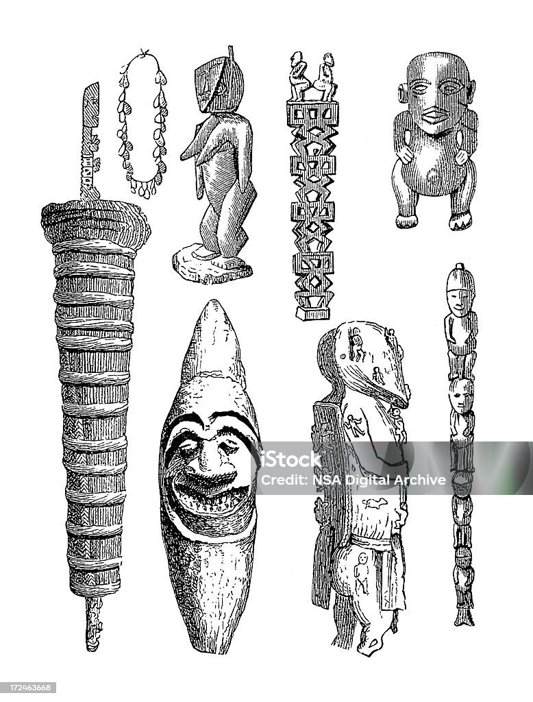 PolinésiaSky Culture artefactos (antigo madeira Gravação) - Royalty-free Deus Ilustração de stock