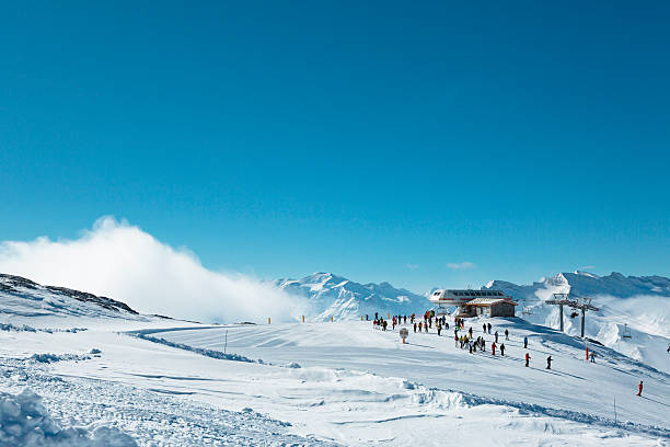 Alpine skiing in France stock photo