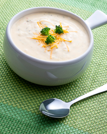 Fresh Cream of Broccoli Soup with Cheddar Cheese.