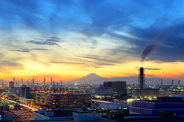 Industry city with Mt. Fuji