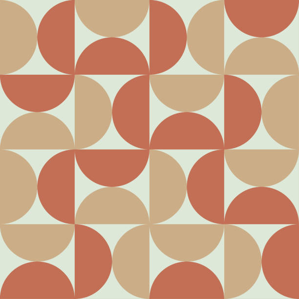 Mid Century Modern Half circles seamless pattern in brown and tan . Mid Century Modern Half circles seamless pattern in tan and brown . For posters, home décor, and wallpaper illusion pattern circle image created 1960s stock illustrations