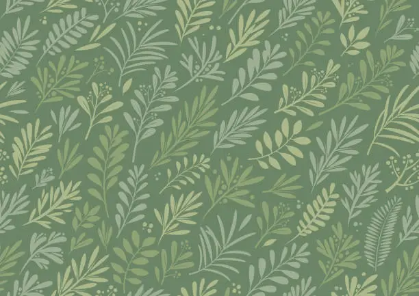 Vector illustration of Seamless green Christmas plants background wallpaper