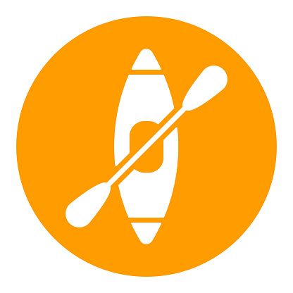 Kayak with paddle vector white glyph icon. Camping sign. Graph symbol for travel and tourism web site and apps design, logo, app, UI