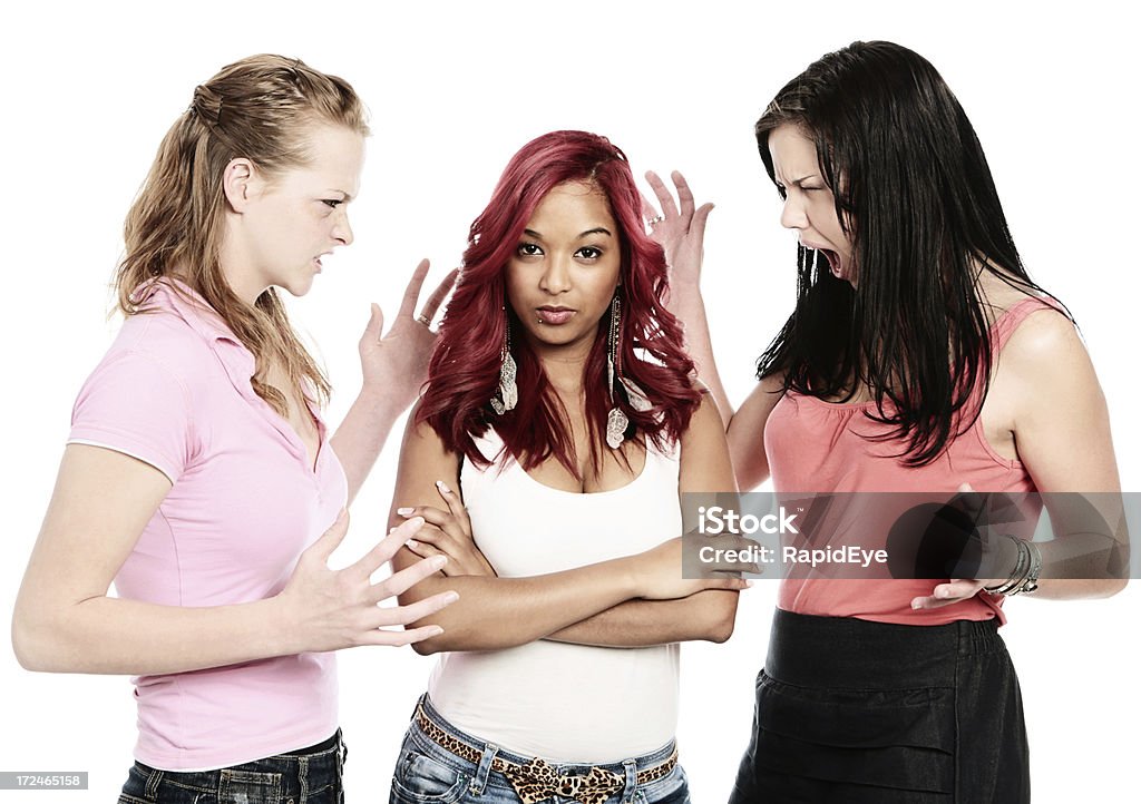 Combate Trio; duas belas mulheres grite em uma terceira - Foto de stock de Adulto royalty-free