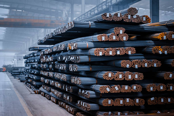round steel bars round steel bars at factory , adobe rgb 1998 use........... rebar production stock pictures, royalty-free photos & images