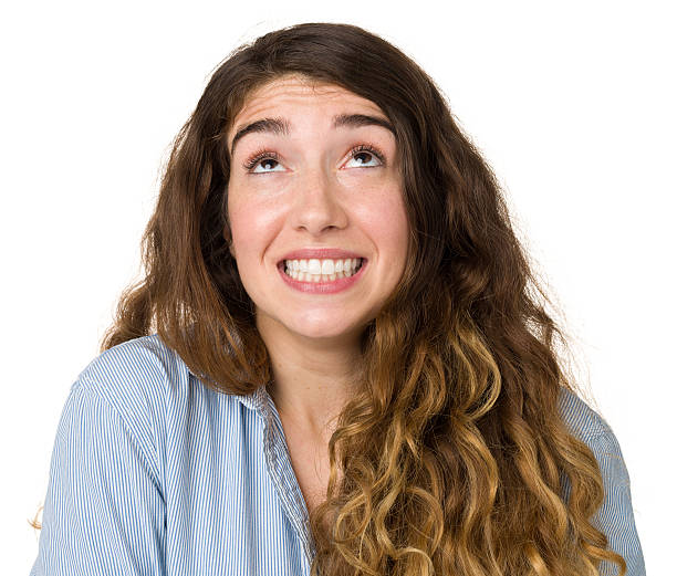 istock Excited Nervous Young Woman Looking Up 172465858