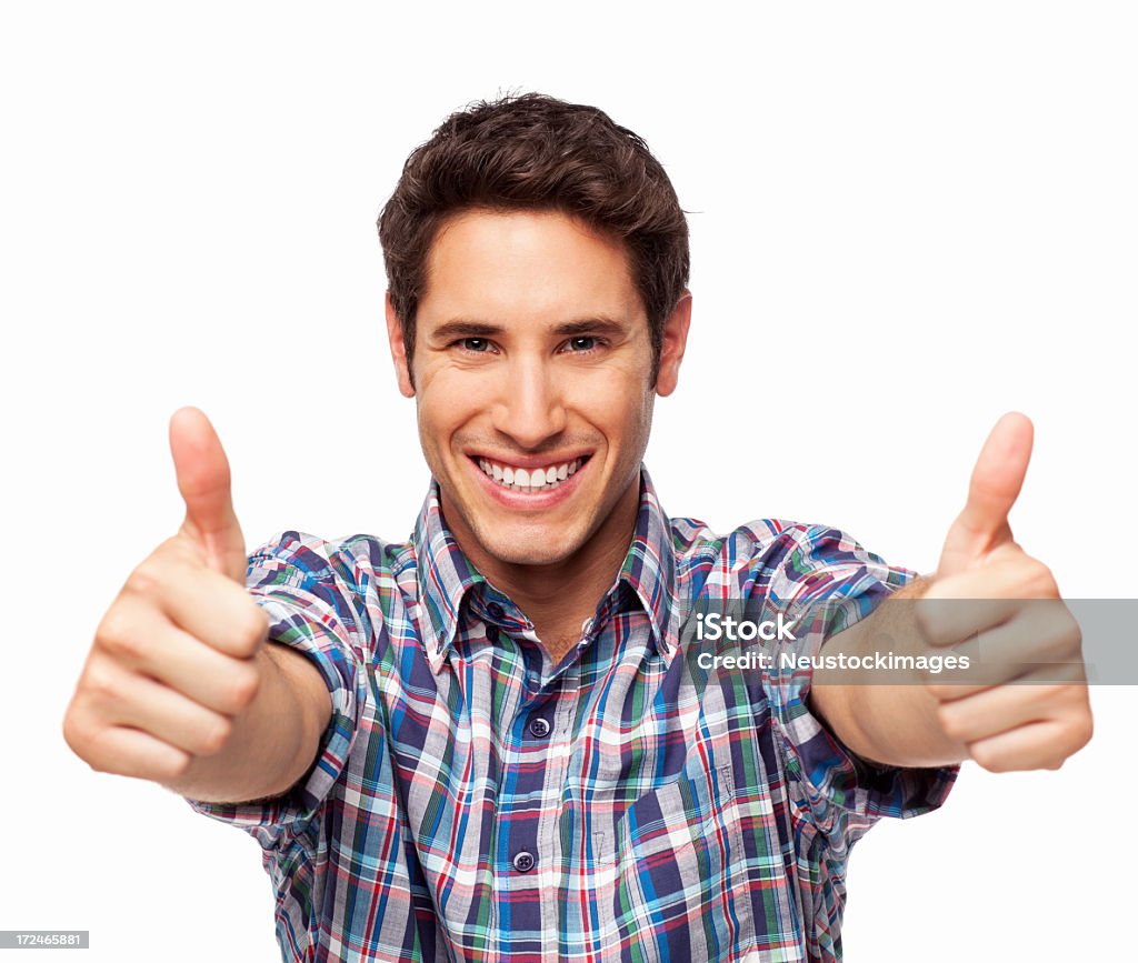 Uomo felice pollice in alto-isolati Esprimere a gesti - Foto stock royalty-free di A quadri