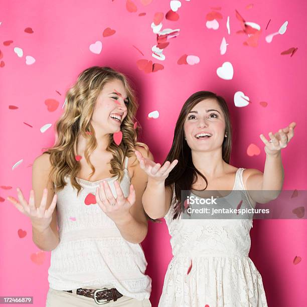 Valentines Day Throwing Hearts Stock Photo - Download Image Now - Valentine's Day - Holiday, Friendship, Women
