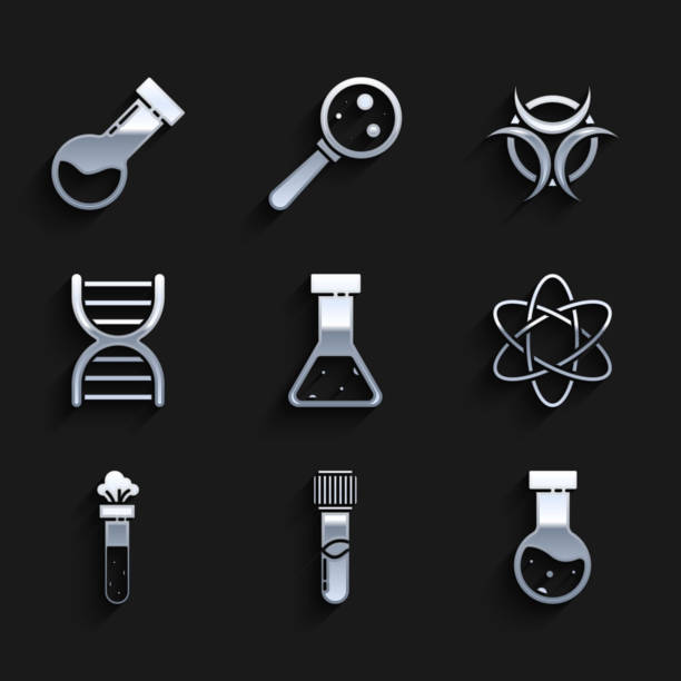 istock Set Test tube and flask chemical, Atom, DNA symbol, Biohazard and icon. Vector 1724682874