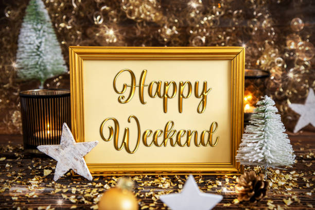istock Frame With Text Happy Weekend, Golden Christmas Decoration 1724695080