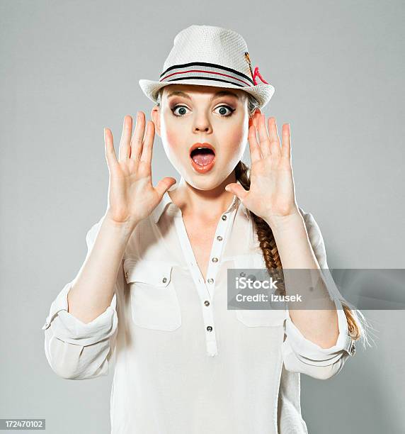 Young Woman Screaming Studio Portrait Stock Photo - Download Image Now - Front View, Only Women, Shouting