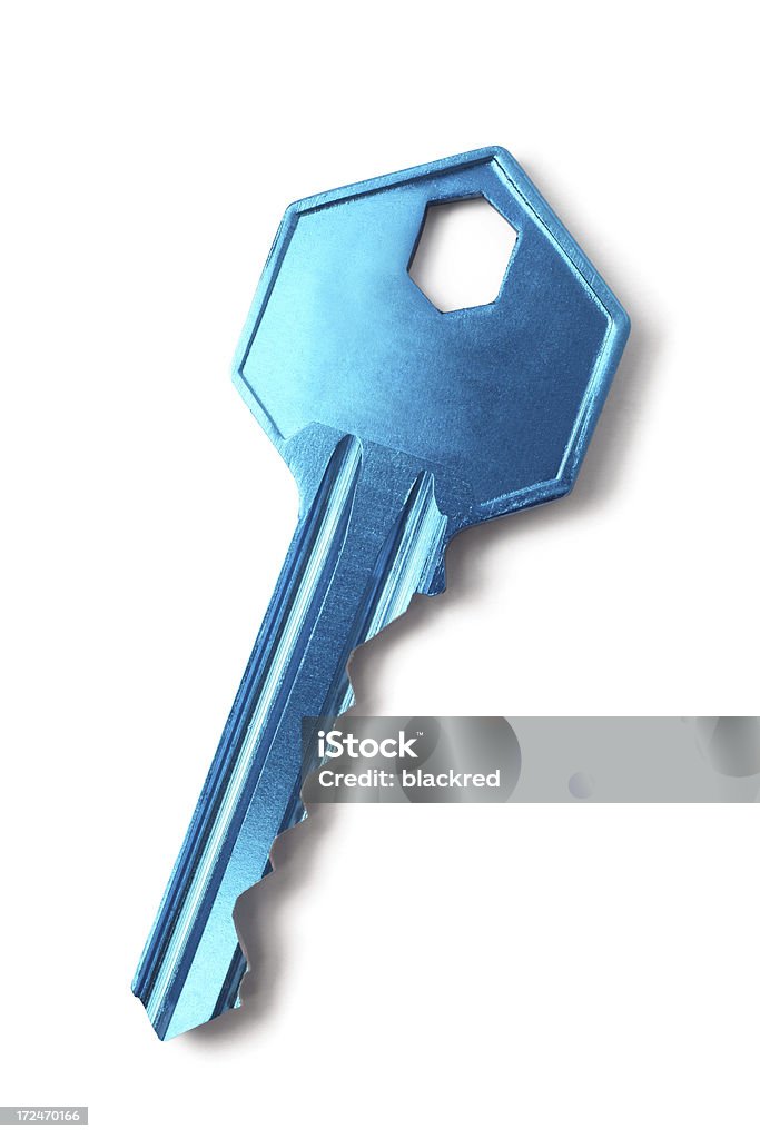 Blue Key "Top view of a blue key, isolated on white background. Clipping path included.Similar images -" Accessibility Stock Photo