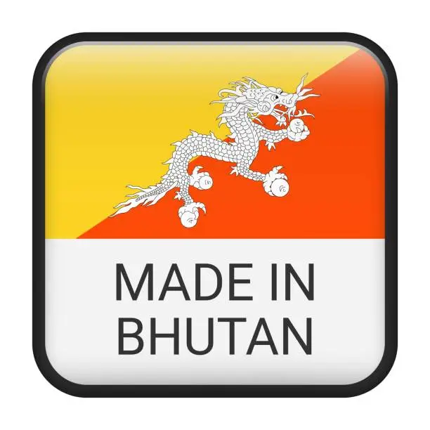 Vector illustration of Made in Bhutan badge vector. Sticker with stars and national flag. Sign isolated on white background.