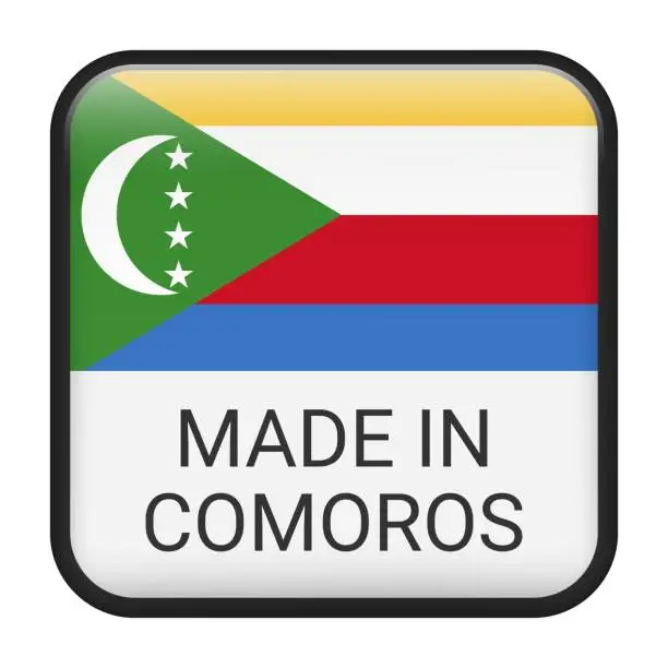 Vector illustration of Made in Comoros badge vector. Sticker with stars and national flag. Sign isolated on white background.