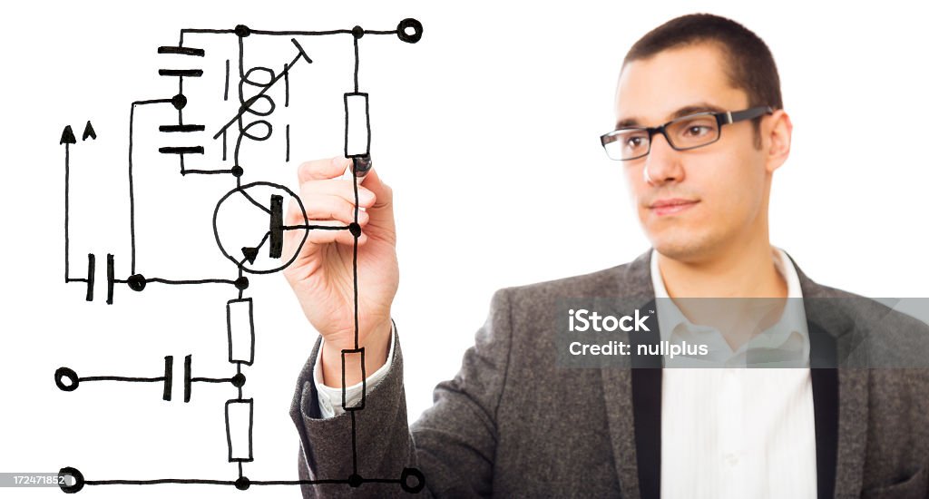 electrical engineering engineer designing a simple electric circuit Engineer Stock Photo