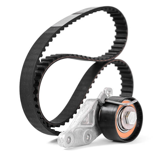 タイミングベルトと tensioner - cambelt belt vehicle part macro ストックフォトと画像