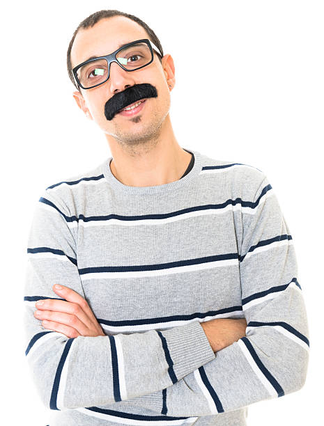 улыбающаяся усы человека - fake mustache стоковые фото и изображения