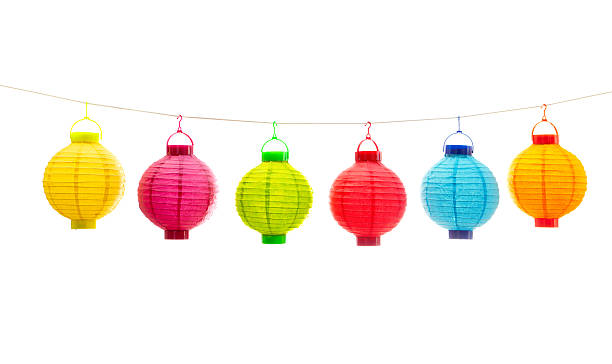 istock Colorful Chinese Lanterns in a Row on White Background 172472414
