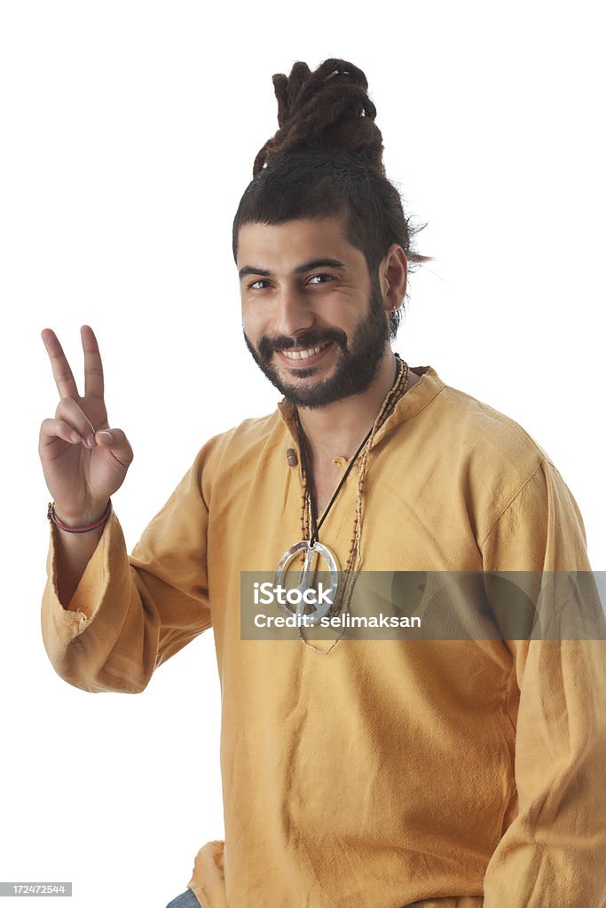 Hindú guru meditar sobre fondo blanco - Foto de stock de Excéntrico libre de derechos