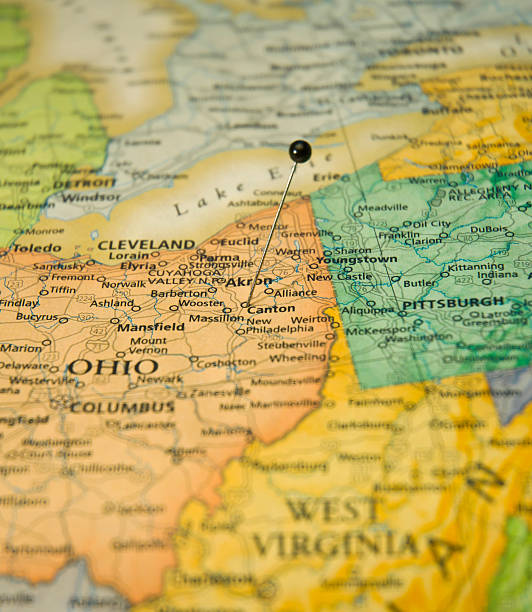 Map Of Canton Ohio With Travel Pin Macro Map Of Canton Ohio With Travel Pin Macro youngstown stock pictures, royalty-free photos & images