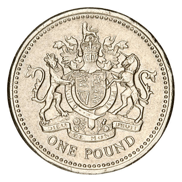 un tasto su sfondo bianco - one pound coin british coin old uk foto e immagini stock