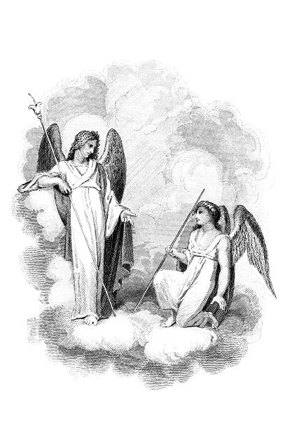 istock Antique book illustration: two angels, from John Milton's Paradise Lost 172472952