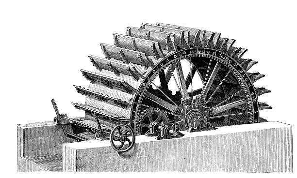 illustrazioni stock, clip art, cartoni animati e icone di tendenza di 19° secolo ruota idraulica - water wheel