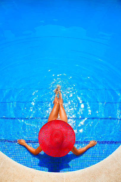 istock woman relaxing in a resort swimming pool 172473374