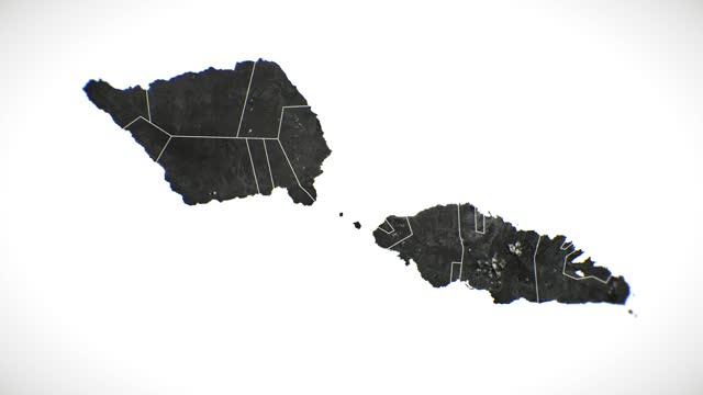 Zoom in on monochrome map of Samoa, 4K, high quality, dark theme, simple world map, monochrome style, night, highlighted country and cities, satellite and aerial view of provinces, state, city,