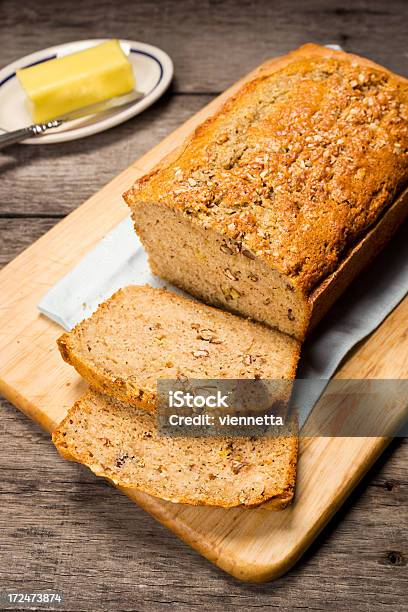 Banana Nut Bread Cut Into Slices Stock Photo - Download Image Now - Baked, Baking, Baking Bread