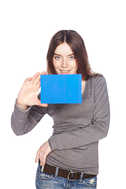 istock Beautiful girl with blank blue banner 172473913