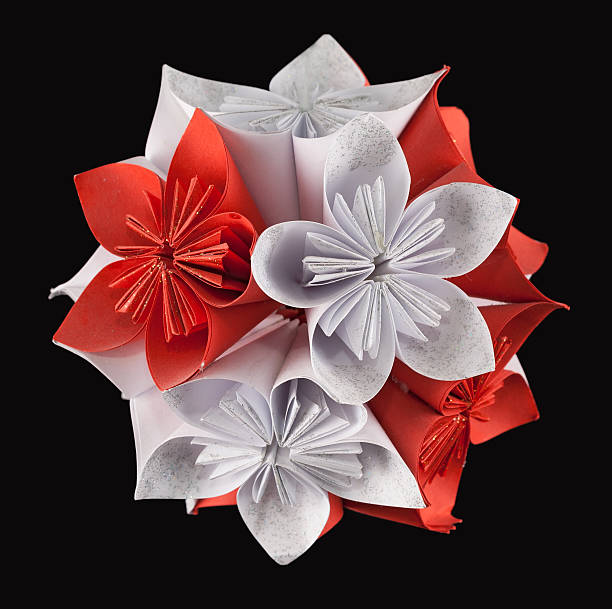 vermelho e branco kusudama - kusudama imagens e fotografias de stock