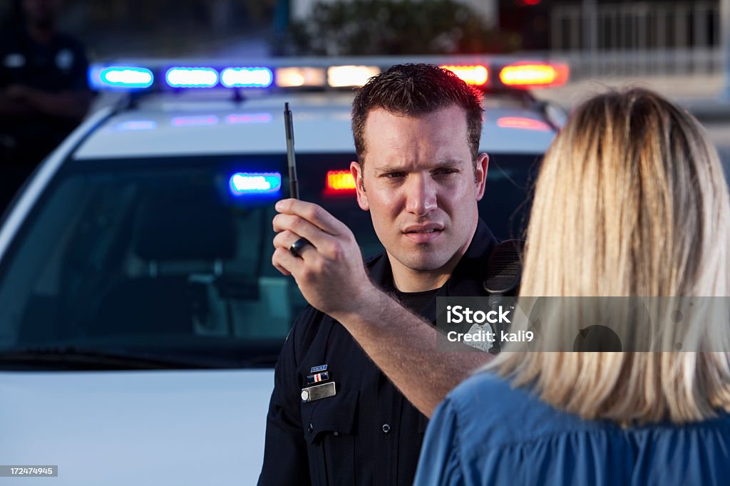 Police officer conducting sobriety test Police officer (20s) conducting sobriety test on woman. Sobriety Test Stock Photo