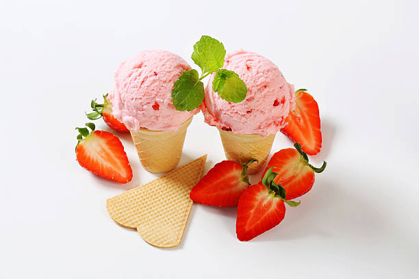 istock strawberry ice cream in cones and strawberries 172476177