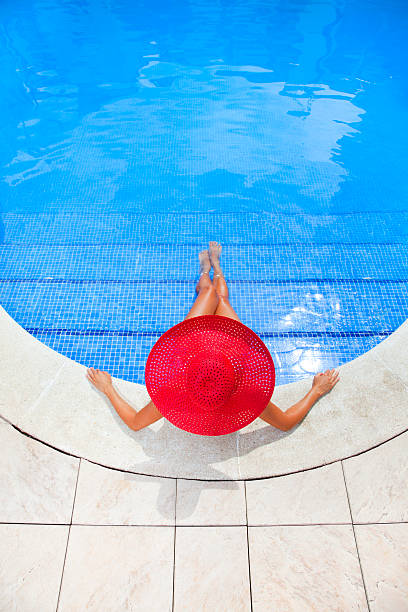 istock woman relaxing in a resort swimming pool 172476399